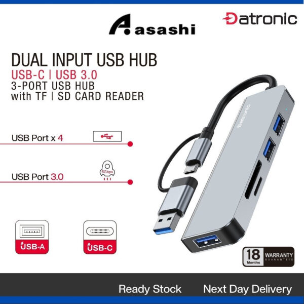 Datronic 2in1 USB-C & USB3.0 to USB3.0 / SD / TF / USB2.0 x 2 HUB DUSBCA-339 18month warranty