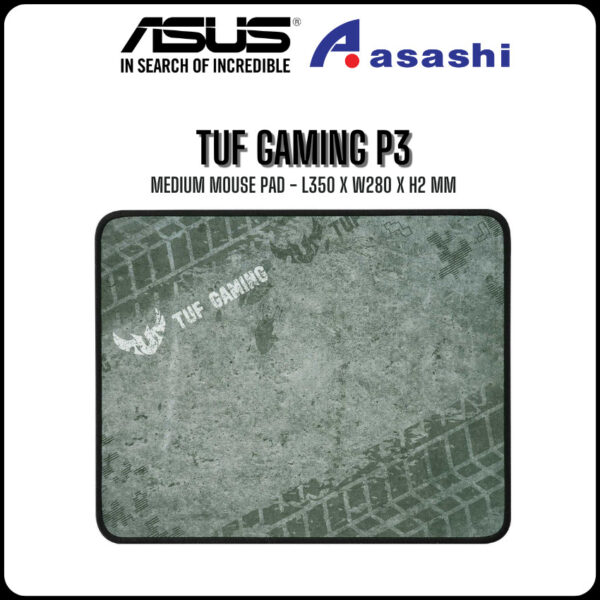 ASUS TUF Gaming P3 durable mouse pad with cloth surface, stitched edges and non-slip rubber base