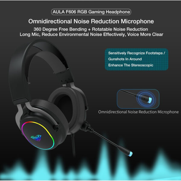 AULA F606 Over-Ear Wired Gaming Headset with Microphone for PC Laptop Phone USB RGB Lighting Power Bass