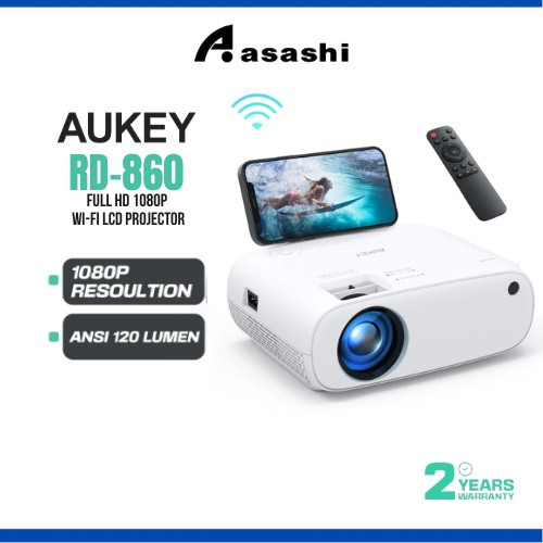 Aukey RD-860 Full HD 1080P Wi-Fi LCD Projector with Support Smartphone Screen Sync HDMI VGA