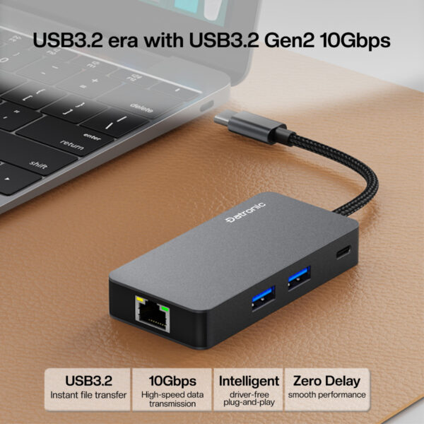 Datronic 6in1 USB-C to 4K60hz HDMI / USB3.2(10Gbps) x 3 / 100wPD / 1000mbps  RJ45 DUSBC-216 | 18months warranty