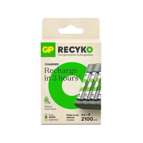 GP ReCyko Charger (USB) B441 4-slot NiMH + 4 x AA 2,100mAh NiMH Batteries GPB441/210HCER21