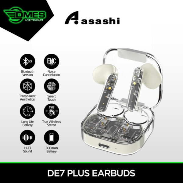 DMES DE7 True Wireless Earbuds Bluetooth 5.3 TWS Sports Gaming Earbuds with Transparency Casing - 2 Year Warranty