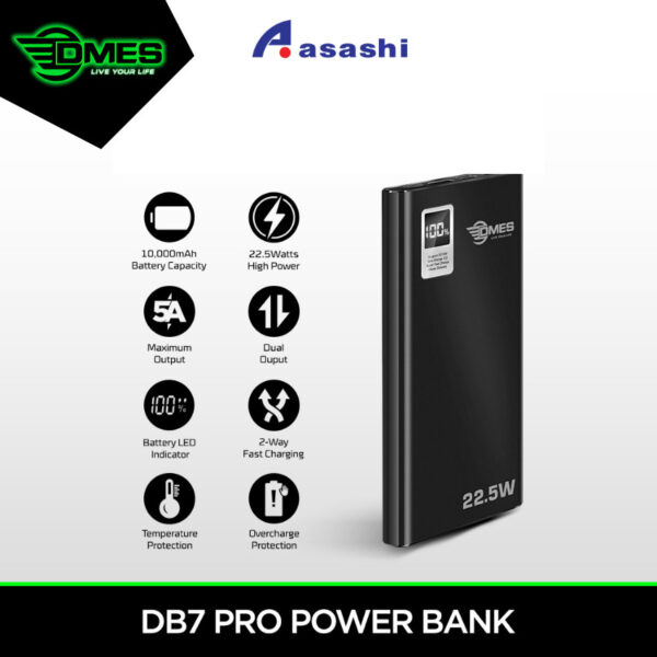 DMES DB7 Pro 22.5W PD QC3.0 10000mAh Fast Charging Powerbank with Over Charge Protection, Battery LED Display