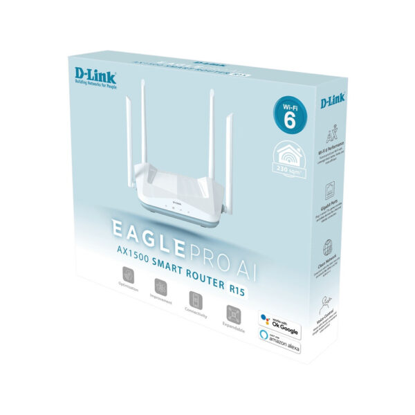 D-Link D-R15 Wireless AX1500 Eagle Pro Ai Smart Mesh Wi-Fi Router with 4 x 5dBi Antenna Support UNIFi & TIME