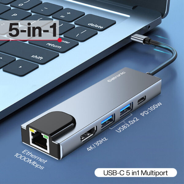 Datronic 5in1 USB-C to HDMI / USB3.0 x 2 / 100wPD / 1000mbps RJ45 DUSBC-212 | 18months warranty