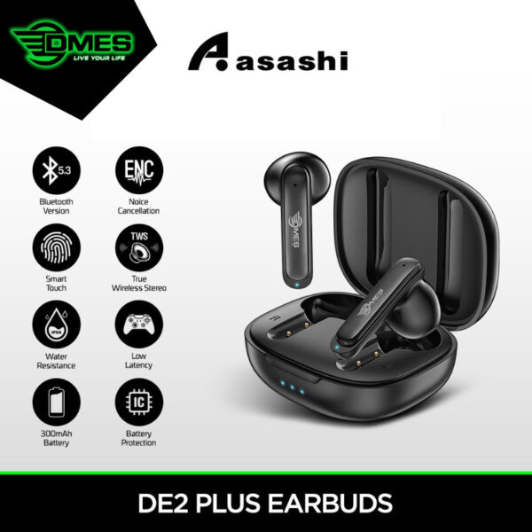 478413386d8d6729470f204c416e9ecf.jpeg DMES DE2 Plus Wireless Earbuds Bluetooth 5.3 TWS Sport Gaming Earbuds with ENC Mode - 2 Years Warranty
