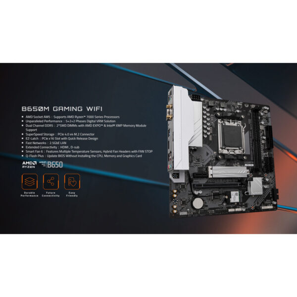 GIGABYTE B650M GAMING WIFI Micro ATX (mATX) AMD Motherboard | AMD AM5 Socket