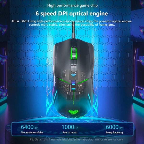AULA F820 6400DPI RGB 8 Key Gaming Mouse