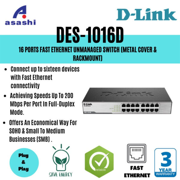 D-Link Des-1016d 16-Port 10/100 Desktop Network Switch