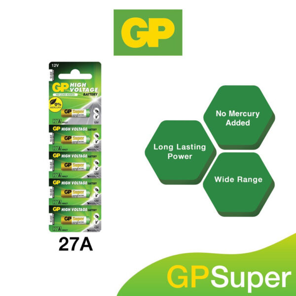 GP Battery Super Alkaline 12V 27A A27 MN27 (C5 – Card of 5)