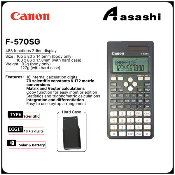 [488 Functions] CANON F-570SG Scientific Calculator Original - same level Casio FX-570MS - with Solar & Battery Power