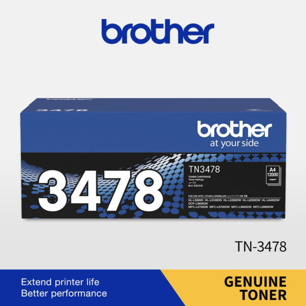 Brother TN-3478 Genuine Monochrome Toner Cartridge, Black, Page Yield up to 12,000 pages