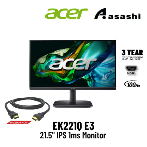 Acer EK221Q E3 | EK221QE3 21.5" 100Hz 1ms IPS FHD Monitor (HDMI,VGA) UM.WE1SM.301