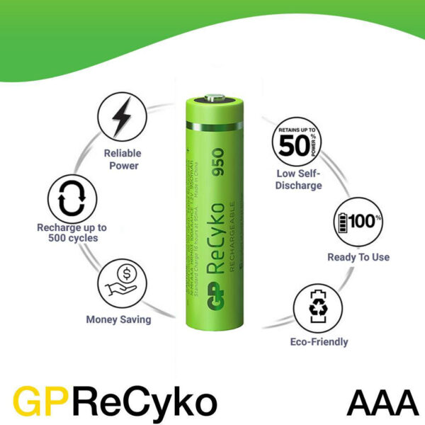 GP ReCyko Rechargeable AAA (950mAh x 2 Batteries Pack)
