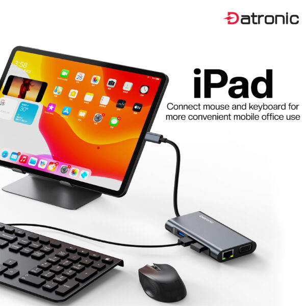 Datronic 7in1 USB-C to HDMI / VGA / USB3.0 x 3 / 100wPD / 1000mbps RJ45 DUSBC-213 | 18 Months Warranty