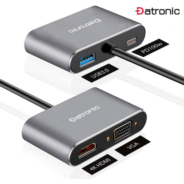 Datronic 4in1 USB-C to HDMI / VGA / USB3.0 / 100wPD DUSBC-209 | 18months warranty