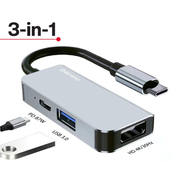 Datronic 3in1 USB-C to HDMI / USB3.0 / 87wPD Adapter Converter DUSBC-207 (3in1) 18 Months Warranty