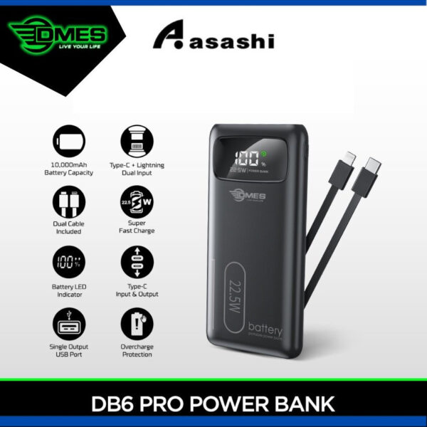 DMES DB6 Pro 22.5W PD QC3.0 10000mAh Fast Charging Powerbank / Over Charge Protection, Battery LED Display