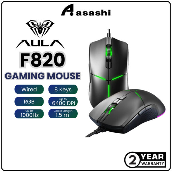 AULA F820 6400DPI RGB 8 Key Gaming Mouse