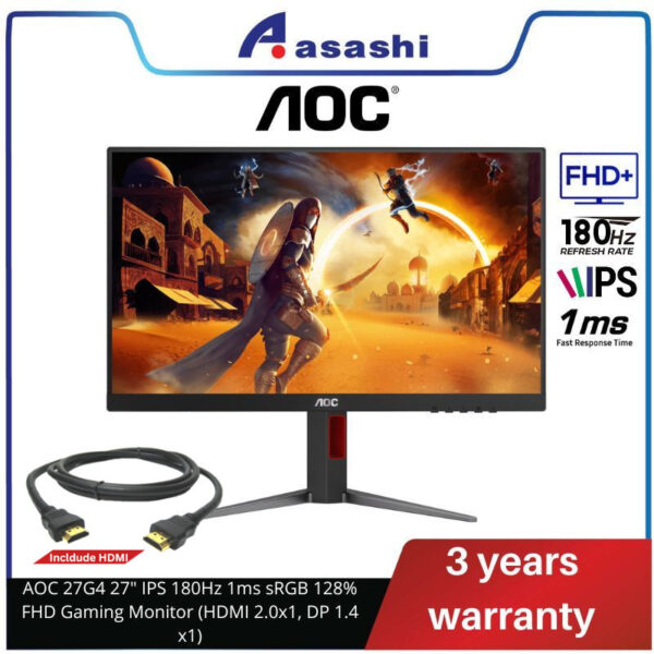 AOC 27G4 27" IPS 180Hz 1ms sRGB 128% FHD Gaming Monitor (HDMI 2.0x1, DP 1.4 x1)