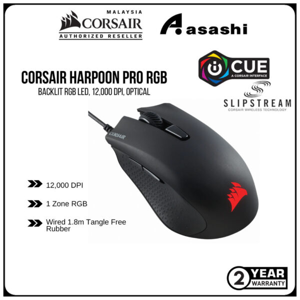 CORSAIR HARPOON PRO RGB Gaming Mouse CH-9301111-AP Backlit RGB LED, 12,000 DPI, Optical