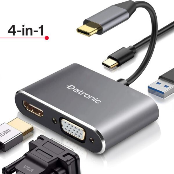 Datronic 4in1 USB-C to HDMI / VGA / USB3.0 / 100wPD DUSBC-209 | 18months warranty