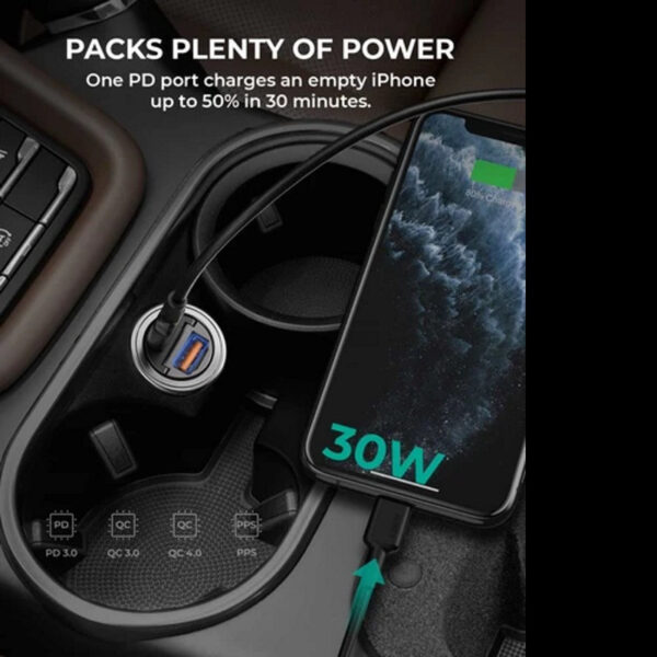 AUKEY CC-A3 30W PD Metal Dual Port Fast Car Charger with PPS & QC 3.0