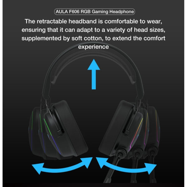 AULA F606 Over-Ear Wired Gaming Headset with Microphone for PC Laptop Phone USB RGB Lighting Power Bass