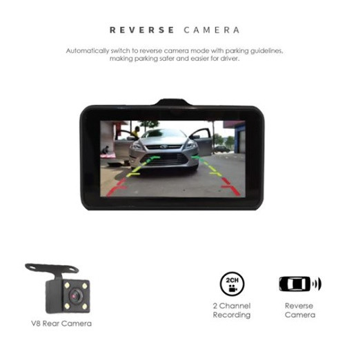 CUEVIA V8 2 Channel Full HD 3” LCD Dash Camera / DashCam Car cam