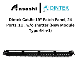 e89c12e242d6ea5a9f4882dce4086d16.png Dintek Cat.5e 19" Patch Panel, 24 Ports, 1U , w/o shutter (New Module Type 6-in-1)(1402-03019)