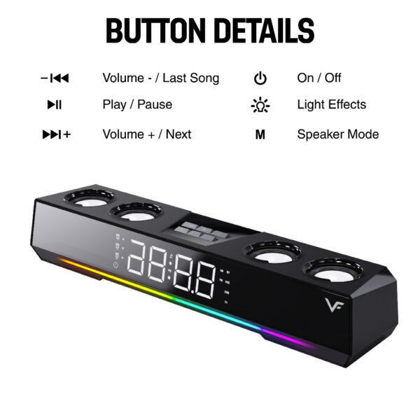 Vinnfier VF Hyperbar U90 BT USB Powered Soundbar 50W Bluetooth Speaker alarm clock Portable Soundbar RGB light effects