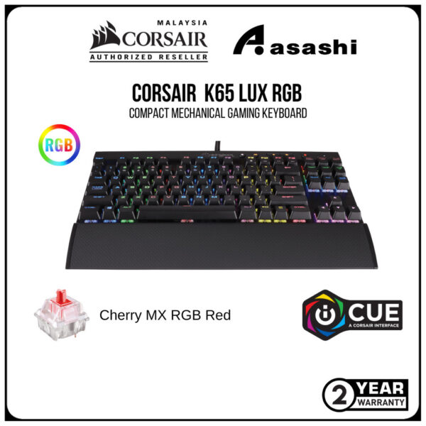 Corsair K65 LUX RGB TKL Compact Mechanical Gaming Keyboard - Cherry MX Red Switch CH-9110010-NA