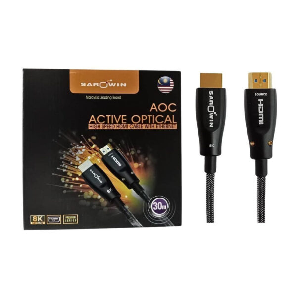 SAROWIN HDMI Fiber Optic 8K UltraHD HDMI 2.1 (15m/20m/25m/30m) with Shell Nylon Braided Fuel Line for TV Computer Laptop