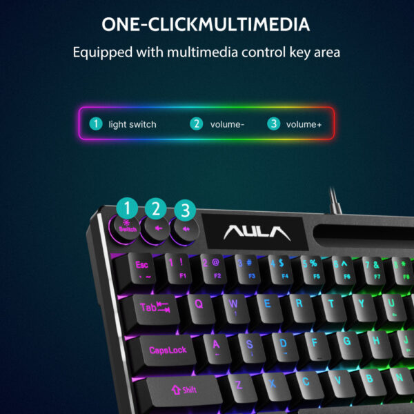 AULA F3061 61Keys Wired RGB Gaming Keyboard Membrane Keyboard USB Interface to Connect Computer/Notebook Mobile Phone Gr