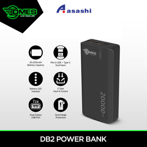 DMES DB1 2.4A 10000mAh DB2 2.4A 20000mAh Type C and Micro USB Input Fast Charging Powerbank with Over Charge Protection