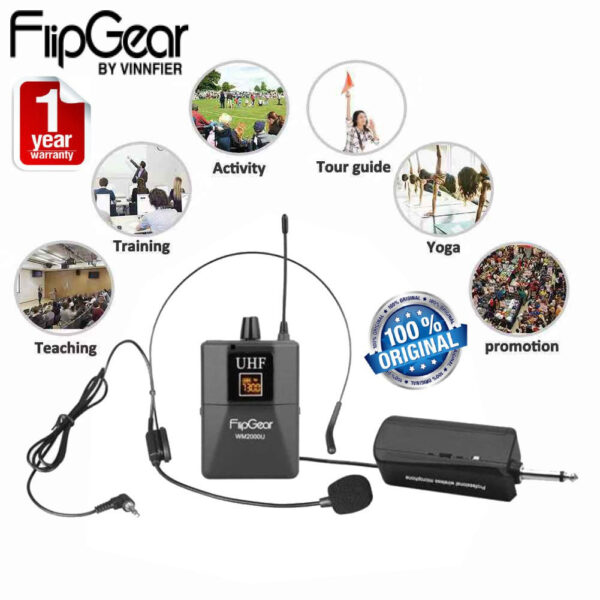 Vinnfier WM2000U Professional UHF HandsFree Wireless Microphone with Audio