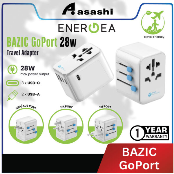 ENERGEA Bazic Goport Travel Adapter, 2A3C 28W - WHITE