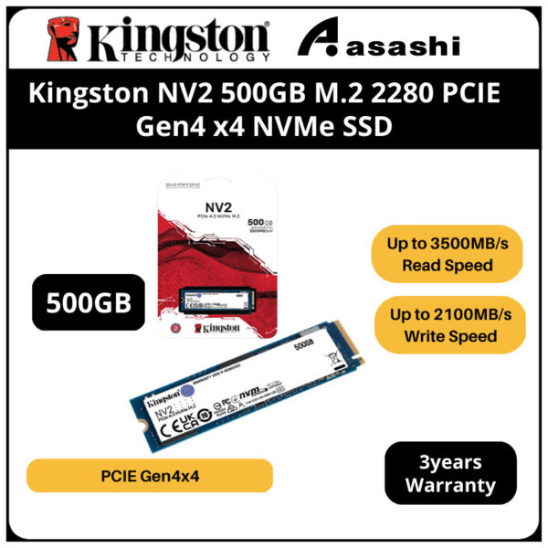 Kingston NV2 250GB / 500GB / 1TB / 2TB  M.2 2280 QLC PCIE Gen4 x4 NVMe SSD