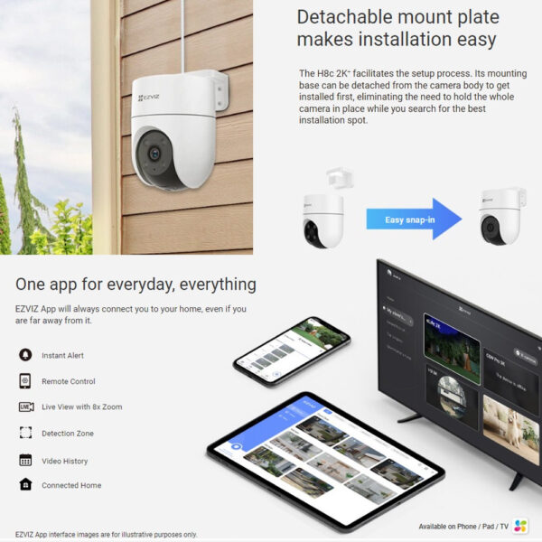 Ezviz H8C 2K⁺ 1440P Pan & Tilt Rotate 360° Outdoor Smart Color Night Vision Two Way Talk Wi-Fi Camera