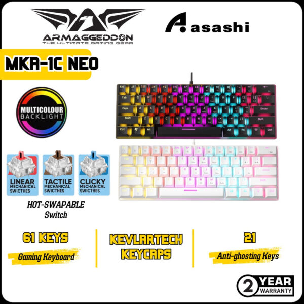 Armaggeddon MKA-1C Neo (61 Keys) Clicky / Tactile / Linear Mechanical Gaming Keyboard - Blue Switch