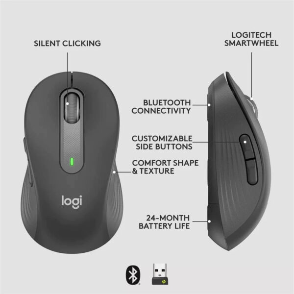 Logitech M650 +K650 Signature Wireless Bluetooth Multi-Device Compatibility Customizable Side Buttons Silent Touch Mouse