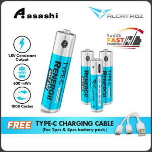 Alcatroz Renergii Li-Ion AA/AAA Rechargeable Battery Huge Battery Capacity Type-C Charging