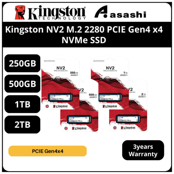 Kingston NV2 250GB / 500GB / 1TB / 2TB  M.2 2280 QLC PCIE Gen4 x4 NVMe SSD