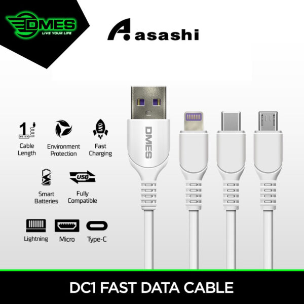 DMES DC1 2.1A Fast Charge L-ning | Type-C | Micro USB Data Cable