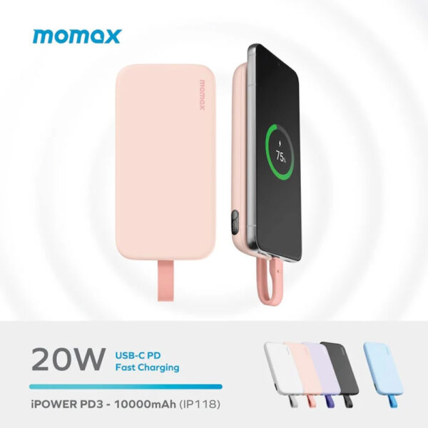 Momax iPower PD3 10000mAh Power Bank with USB-C Cable (2Y) IP118