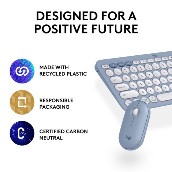 Logitech Pebble 2 Combo , Wireless Keyboard and Mouse, Quiet and Portable, Customizable, Logi Bolt, Bluetooth