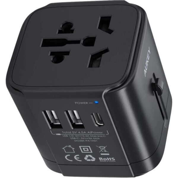 AUKEY PA-TA01 PA-TA04 Universal Travel Adapter With USB-C and USB-A Ports - Black/White (AUKEY MALAYSIA)