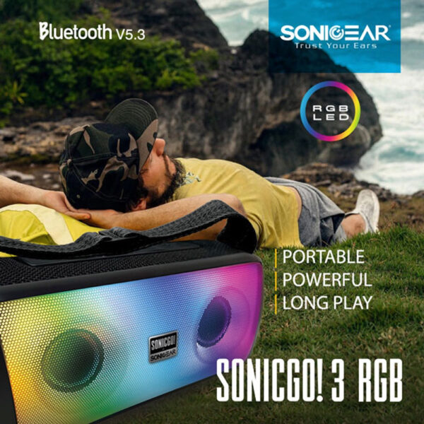 SonicGear SonicGo 3 Portable Speaker | Bluetooth 5.3 | Built-In Mic | TWS | RGB Light