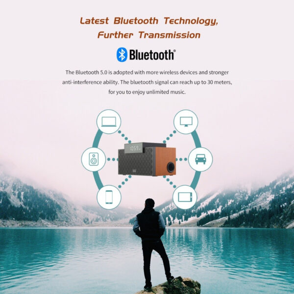 Edifier MP260 Portable Speaker - Bluetooth V5.0 | Built-in Clock | Alarm Function | Wooden Enclosure | 2.1 Channel